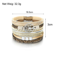 Handmade Luxury Fashion Modern Amazing Charm Pearl Life of tree Leather Bracelets For Women And Man