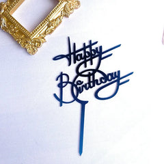 Ins Golden Happy Birthday Cake Topper Black Acrylic Birthday Party Cake Topper Cake for Baby Shower Dessert Decoration Gift Flag