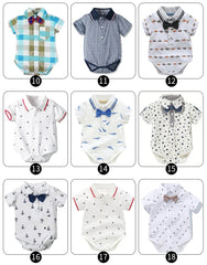 Newborn Boys Bodysuit with Bow Tie Cotton Baby Romper Soft Cartoon Animal Print Formal Short Sleeve Children Top Costume