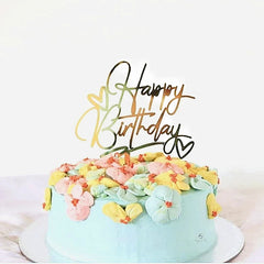 Gold Silver Happy Birthday Cake Toppers Acrylic Classic Birthday Cupcake Topper Dessert Decoration For Baby Shower Cake Supplies