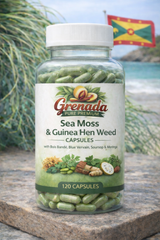 Grenada Pure Premium Sea Moss & Guinea Hen Weed Capsules
with Bois Bandé, Blue Vervain, Soursop & Moringa