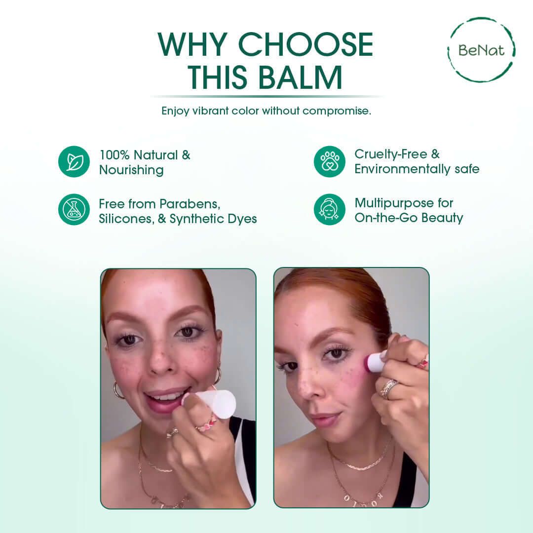 2-in-1 Natural Lip and Cheek Bloom | Vibrant Color & Hydration Lipstick makeup Multi-use_balm_5 BeNat