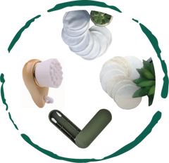 eco-friendly facial skincare bundle featuring reusable facial pads and cleansing tools.