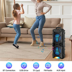6000W Portable Party Bluetooth Speaker Sound System Rechargeable Outdoor Loud Karaoke Dual 8 " Speaker