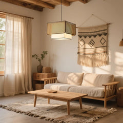 Rustic Retro Rattan Restaurant pandent light Wabi Sabi E27 Led square Chandelier Coffee Table Dining Table Decor Fixtures