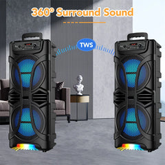 6000W Portable Party Bluetooth Speaker Sound System Rechargeable Outdoor Loud Karaoke Dual 8 " Speaker