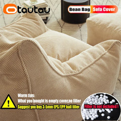 OTAUTAU Soft Waffle 1-2 Seat Bean Bag Couch Cover Set Without Filler Beanbag Armchair Lazy Sofa Bed Lounger Ottoman Stool SF182