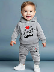 Newborn Baby Boy Long Sleeve Fleece Hoodie with Cartoon Letter Heart Print Casual Sports Pants Set Autumn Winter