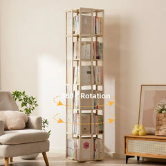 All solid wood rotating bookshelf 360-degree bookcase multi-layer storage home living room removable children's floor rack