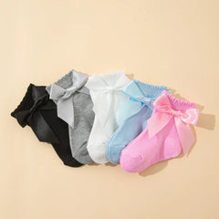 8 Pairs Baby Girls Bow Socks Set Soft Ankle Socks 0-3Y Toddler Princess Socks With Big Bow Solid Color Kids Socks