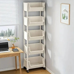 5-tier Storage Rack Storage Cart Bookshelf - Mobile Storage Rack with Wheels for Living Room Bedroom Dormitory Book Storage Rack