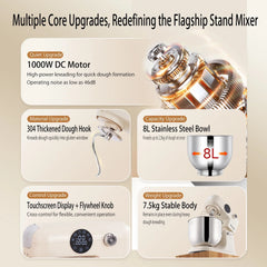 :Shunran 8L Stand Mixer DC Motor Automatic Dough Kneader Multifunctional Mixer for Home & Commercial Baking