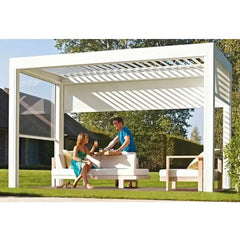 Bioclimatic Aluminum Pergola 3x4m/10x13ft Manual flip louvered roof with roller blinds gazebo canopy carport garden
