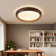 Modern LED Ceiling Light Circular Wood Grain Walnut Acrylic Ceiling Lamp Bedroom Living Room Restaurant Aisle Home Decor Lights