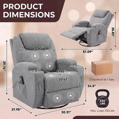 Small Swivel Rocker Recliner, Rocking Chair Recliner with Massage | 360 Upholstered Fabric Rocking Chair Recliner, Customized