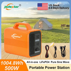 Jsdsolar All-in-one Portable Power Station 1004.8Wh LiFePO4 Battery 500W Solar Generator Outdoor Emergency Power Plant UPS Pure Sine Wave Fast Charging Power Bank for Home Backup Camping RVs
