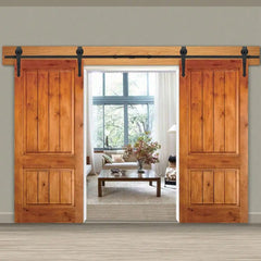 6.6 /12FT Bypass Double Sliding Barn Door Hardware KitRoller Separate Space ,Single Track,Heavy Duty,Slide Smoothly Quietly