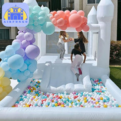 (This product is currently out of stock)White Bounce House With Slide Ball Pit Party Inflatable Mini Bouncy Castle With Blower
