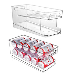 Refrigerator Can Drink Holder Rolling Can Dispenser Pop Soda Beer Storage Bins Stackable 2Tier Beverage Can Organizer for Fridge