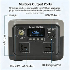 New 800W 716.8WH Portable Power Station 600W/800W Solar Generator Backup Power Bank for Outdoor Camping Home Emergency RV Travel