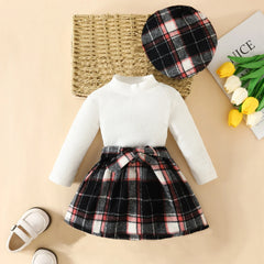 ma&baby 6M-3Y Toddler Infant Newborn Baby Girls Clothes Sets Knit Long Sleeve Tops Plaid Skrits Hat Fall Spring Outfits D05