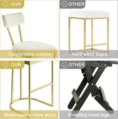 2Pcs Counter Height Bar Stools Set with Back Metal Frame & Upholstered Seat Tall Barstools for Kitchen Island, Home Dining Room