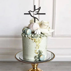 Ins Cross Christ Birthday Cake Topper Gold Acrylic Dove Cross for Eucharist Baby Baptism Party Cake Toppers Dessert Decoration