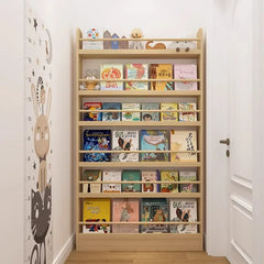 Solid wood bookshelf, floor standing wall mounted multi-layer storage rack, household bookshelf, thin bookshelf behind the door