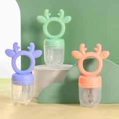 BPA Free Baby Fruit Food Feeder with Dust Cover Deer Silicone Teething Nibbler 3 Colors Toddler Vegetable Feeding Pacifier Teether Toy