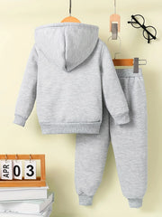 Newborn Baby Boy Long Sleeve Fleece Hoodie with Cartoon Letter Heart Print Casual Sports Pants Set Autumn Winter