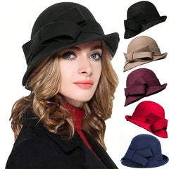 Hat Children Elegant Retro Woolen Top Hat Curled Edge Bow Fashion Pot Hat Big Head Circumference Felt Palace Hat