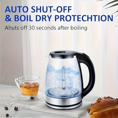 Glass Electric Kettle, Fast Boil with Auto Shut Off and Dry Burn Protection, LED Light for Tea Coffee, 110V US Plug