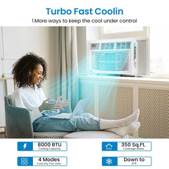 8000 BTU Smart Window Air Conditioner WiFi App Control Quiet Room AC Unit Cools 350 Sq.Ft With 24H Timer For Bedroom