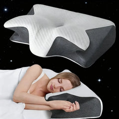 New 2 in 1 Ergonomic Neck Horn Pillow for Side Back Stomach Sleepers Contoured Design Shoulder Relaxation Soft Yet Firm Support