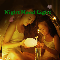 LED Night Light Cute Whale Cartoon animals Silicone Lamp for Children Kid Touch Sensor Timing USB Rechargeable for Birthday Gift