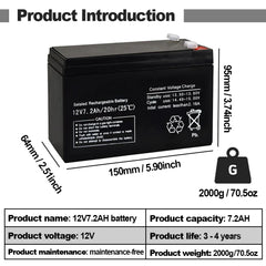 12V 7.2AH Maintenance Free Lead Acid Battery Solar Storage For RV Camping Emergency Power Home Backup