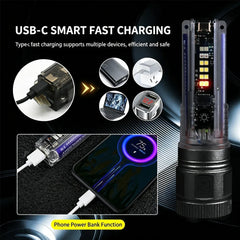 High Power LED Flashlight With Side Light Solar Powered Hand Lantern USB Rechargeable Strong Torch For Outdoor Camping Fishing