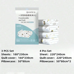 4 Pcs Disposable Bed Sheets King Size, Disposable Fitted Sheets Travel Bedding Cover for Hotel, Disposable Travel Sheet
