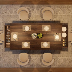 Wooden Rectangular Kitchen Table with Double Pedestal & Large Tabletop Dining Room Table for 6-8 with 2 Drawers Walnut
