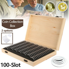 100Pcs Clear Coin Capsule Universal Coin Storage Box With Adjustment Pad Adjustable Wooden Commemorative Coin Medal Container