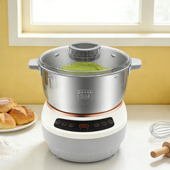 200W Electric Kneading Machine, 304 Stainless Steel Dough Kneading Machine, 5L Stand Mixer, 140-170 RPM, Timer Auto-Off, for Kitchen, Baking, Silver