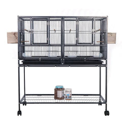 Breeding Flight Bird Cage with Detachable Rolling Stand Breeder Cage with Perches, Food Boxes, Slide-Out Tray and Storage Shelf