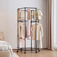 Coat Racks,Clothes Drying Rack with Wheels, Space-Saving Clothesline for Home,Sturdy Metal Construction,for Balcony, Living Room