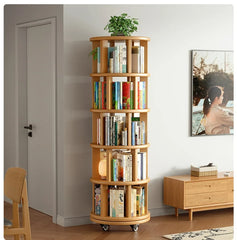 Solid wood rotating bookshelf 360 degree floor-standing bookcase storage rack movable corner children's small narrow cabinet