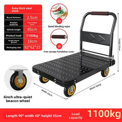 Steel plate pulling trolley trolley trolley handling thickened foldable portable silent trailer pulling flat truck