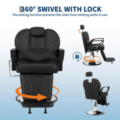 Premium Hydraulic Barber Chair 360° Swivel Reclining Salon Chair With Headrest & Footrest, 330 Lbs Max Load