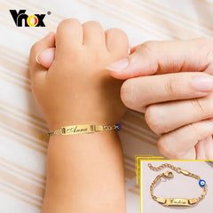 Vnox Custom Engrave Mom Duaghter Son Name Baby Bracelets, Anti Allergy Stainless Steel Baptism Love Gifts, Adjustable Jewelry