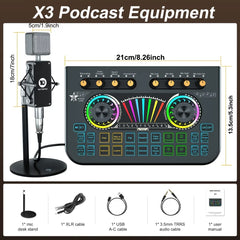 Tenlamp X3-B333 Mic Mixer Set Podcast Influencer KOL Singing Gaming DJ Mixing Station Controller Equipment Studio Recording Electronic Music Mixer Power Karaoke Machine Available Dynamic Condenser Wireless Microphone Microfo