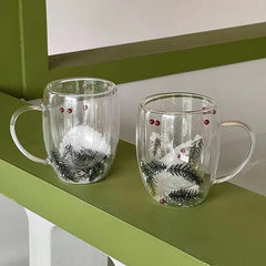 200/350ML Christmas Mug Double Wall Glass Cup Snow Scene Coffee Cup Heat Resistant Juice Milk Glass Water Cup Christmas Gift
