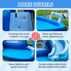 Inflatable Water Slide Park-Huge Splash Pool-Easy to Set Up & Inflate with Air Blower,Bule Water Slid Outdoor Use